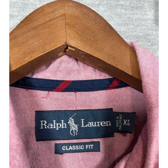 Ralph Lauren Classic Fit Mens Red Pink Button Down Shirt XL Flesh Pony - Picture 2 of 5